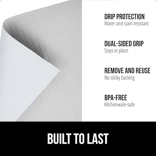 GORILLA GRIP DripGuard Shelf Liner, Non Adhesive Drawer and Kitchen Cabinet Protector, 20x240 Inch, Slip Resistant BPA Free Smooth Surface Plastic Liners for Cabinets, Bathrooms, Closets, Light Gray