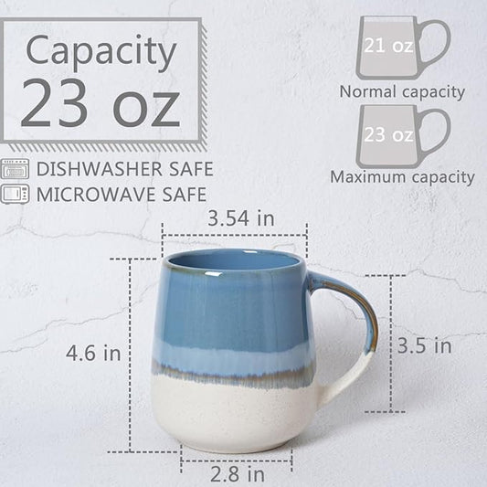Bosmarlin Extra Large Ceramic Coffee Mug, 23 Oz, Dishwasher and Microwave Safe, Oversized Big Tea Cup for Office and Home (Blue)