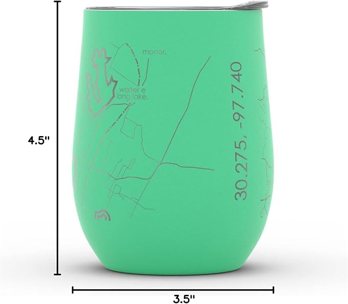 Well Told Engraved Austin Texas Map Insulated Wine Tumbler, Etched Stainless Steel Cup (12 oz, Sunday Green) City Map Insulated Tumbler, Custom Insulated Tumbler, Outdoor Drinkware