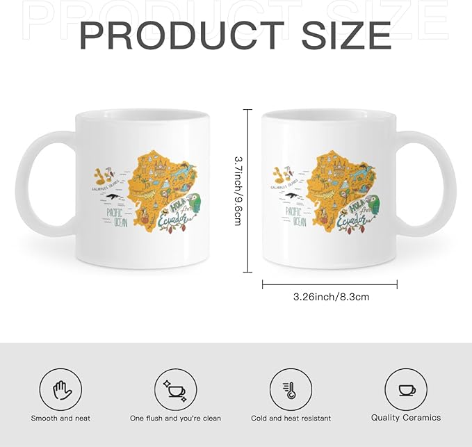 Coffee Mugs Ceramic Latte Mug with Handle Map Print 11 OZ for Men Women for Latte Cappuccino Cocoa Milk Dishwasher & Microwave Safe