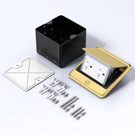 KYHSHJ Pop Up Floor Electrical Outlet Box Kit,20 Amp Stainless Steel TR Tamper-Resistant Duplex Receptacle Outlet,Corrosive Resistant Hardware,ETL Listed, Brass