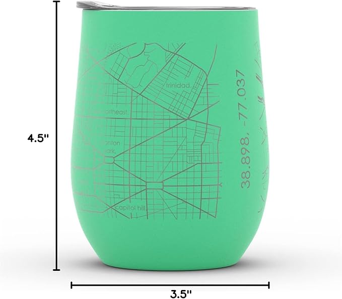 Well Told Engraved Washington DC Map Insulated Wine Tumbler, Etched Stainless Steel Cup (12 oz, Sunday Green) City Map Insulated Tumbler, Custom Insulated Tumbler, Outdoor Drinkware