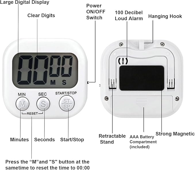 6-Pack Digital Kitchen Timer, 99-Min 59-Sec Countdown & Stopwatch, Loud 100dB Alarm, Strong Magnet, Power-Saving On/Off Switch, Time Memory, Classic Colors, Multiple Placements, Batteries Included
