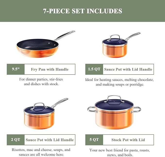 Nuwave 7pc Cookware Set Healthy Duralon Blue Ceramic Nonstick Coated, Diamond Infused Scratch-Resistant, PFAS Free, Oven Safe, Induction Ready & Evenly Heats, Tempered Glass Lids & Stay-Cool Handle