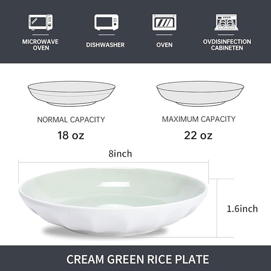 Set of 6 Dinner Plates 8 Inch, Green Porcelain Plates, Microwave Oven Dishwasher Safe Scratch Resistant