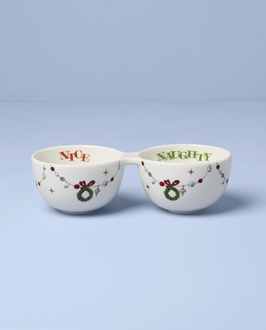Lenox 898095 Merry Grinchmas Naughty or Nice Double Dip Bowl, Christmas Dish, Festive Holiday Serveware