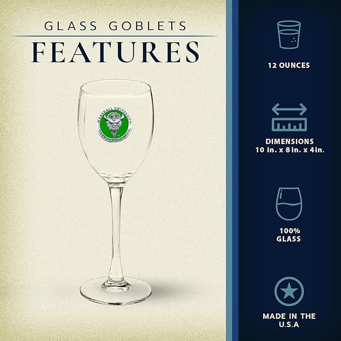 Heritage Pewter Marshall Thundering Herd Glass Goblets β Set of 2 | 12 OZ Goblet Wine Glasses | Expertly Crafted Pewter Glass