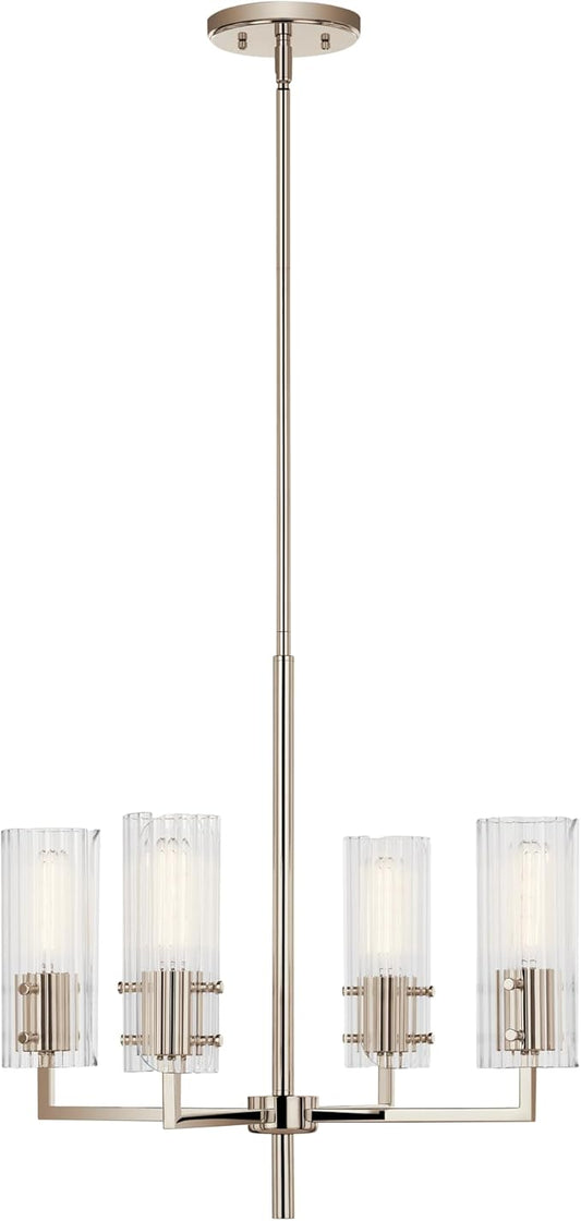 KICHLER Velestino 20.5" 4 Light Chandelier in Polished Nickel, for Small Foyer, Dining Room, Living Room, Bedroom, (19.25" x 20.5") 52678PN