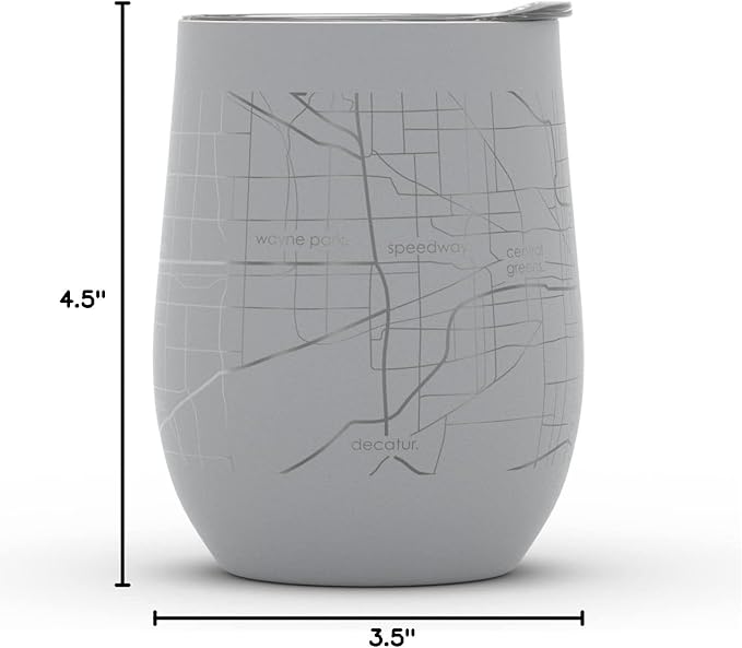 Well Told Engraved Indianapolis Indiana Map Insulated Wine Tumbler, Etched Stainless Steel Cup (12 oz, Dockside Gray) City Map Insulated Tumbler, Custom Insulated Tumbler, Outdoor Drinkware