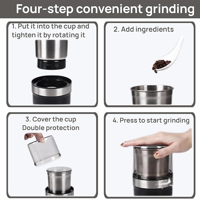 Voltix Electric Multi-Use Cup Grinder, Large Capacity Stainless Steel, Portable Electric Coffee Grinder & Spice Grinder for Home Kitchen, One Touch Coffee Mill for Beans, Spices (Straight Blade)