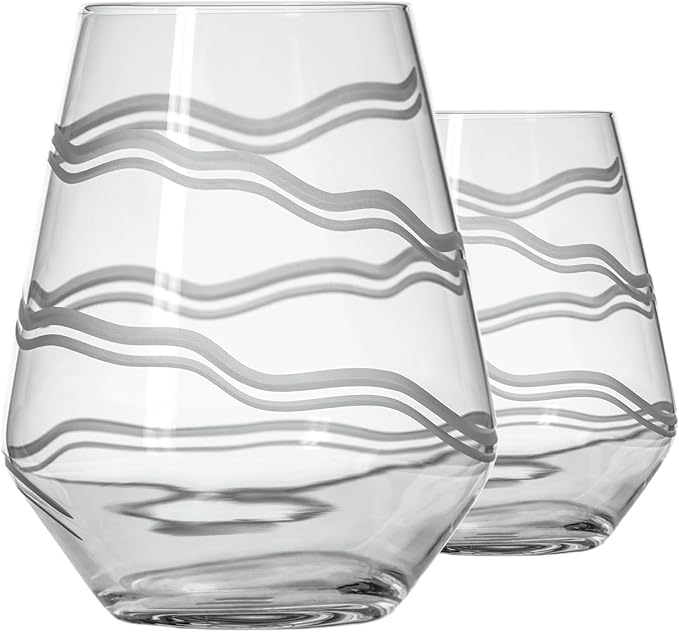 Rolf Glass Good Vibrations Stemless Wine Glass | 18oz Set of 2 | Lead-Free and Diamond-Wheel Engraved | Proudly Made in the USA | Etched Spiral Design