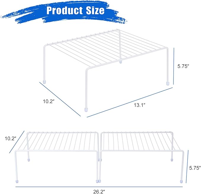 SIBAO Kitchen Cabinet Storage Shelf Rack/Plastic Feet - (13.1 x 10.2 Inch) - Steel Metal - Rust Resistant Finish - Cups, Dishes, Cabinet & Pantry Organization (4, White)