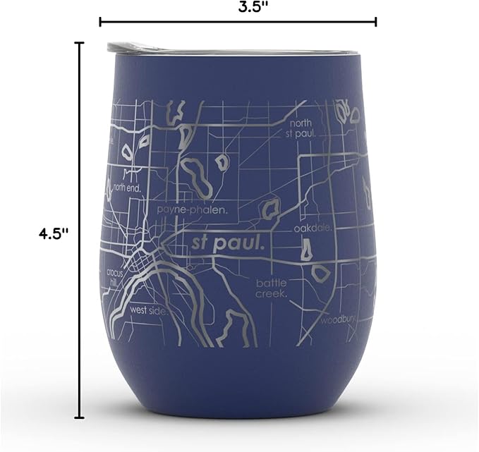Well Told Engraved Minneapolis Minnesota Map Insulated Wine Tumbler, Etched Stainless Steel Cup (12 oz, Midnight Blue) City Map Insulated Tumbler, Custom Insulated Tumbler, Outdoor Drinkware