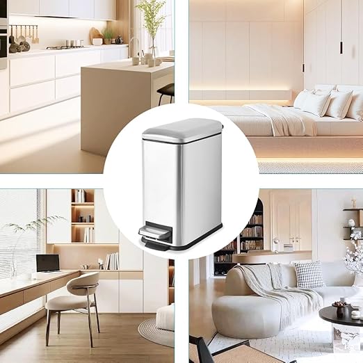 1.3 Gallon Trash Can with lid, Stainless Steel Garbage Can, Finger Proof, Pedal Trash Can for Bathroom, Bedroom, Home Office, Small Waste Bin 5 Liters, Silver