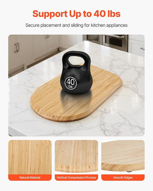 VEVOR Mixer Slider Mat for Tilt Head Kitchen Aid 4.5-5 Qt Stand Mixer, kitchenaid Mixer Slider with PTFE Feet, Kitchen Countertop Storage Accessories Moving Tray attachments (Natural Wood)