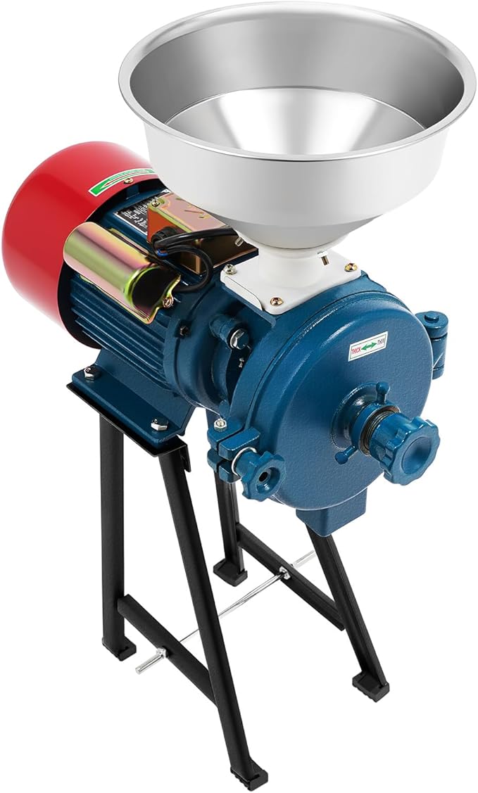 Electric Grain Mill Grinder 220V 2200W Commercial Wet Dry Corn Grinder Heavy Duty Feed Flour Mill Dry Grinding Machine for Cereals Corn Grain Wheat with Funnel