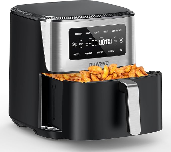 Nuwave Brio Plus 6-in-1 Air Fryer, 7-Qt Large Capacity, 50°F–400°F Precise Temp Control, Non-Toxic PFAS-Free Nonstick, Air Fry, Bake, Roast, Toast, Dehydrate, Reheat, 100 Presets, Dishwasher Safe