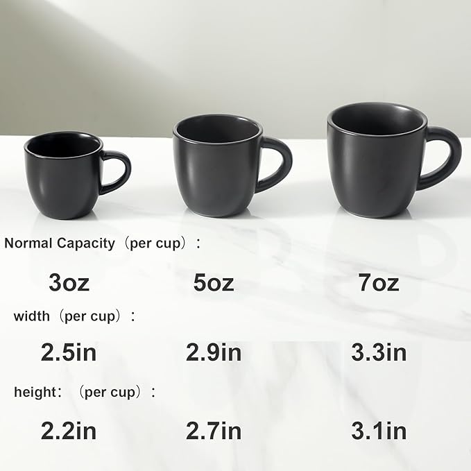 HASENSE Espresso Cups Set of 4 Perfect for Demitasse, Cappuccino, Tea Bag and Juice, 5 Ounce Ceramic Stackable Mini Coffee Mugs Suit for Espresso Machine and Coffee Maker, Black
