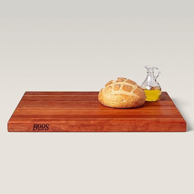 John Boos R-Board Series Rectangular Wooden Cherry Cutting Board 24”x18” – 1.5” Thick, 13.5-lb Reversible Butcher Block with Edge-Grain & Finger Grips – Made in the USA