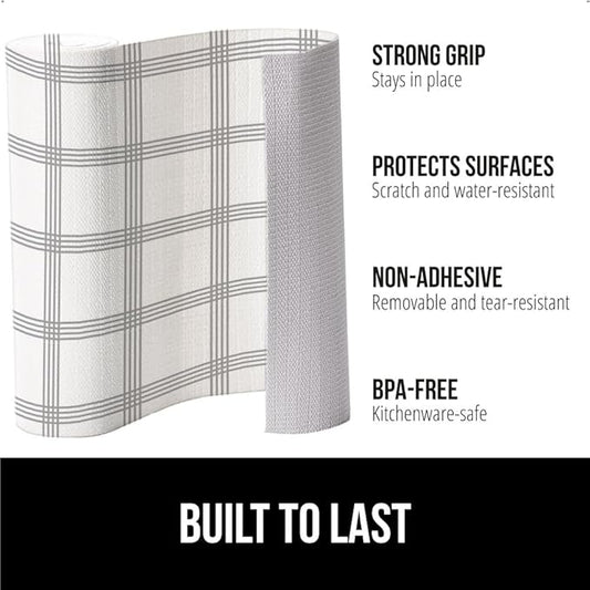 GORILLA GRIP Slip Resistant Drawer and Shelf Liner 2 Pack, Non Adhesive Water Resistant, Easy Trim, Smooth Surface Liners for Kitchen Cabinet, Shelves, Drawers Pantry, 12 IN x 20 FT, Stripe Gray White