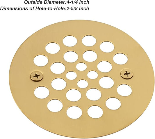 Artiwell 4-1/4“ Shower Strainer Drain Trim Set, Screw-in Shower Strainer Drain Cover, Plastic-Oddities Style Replacement Strainer Grid,Machine & Self-Tapping Screws Included (Brushed Gold)
