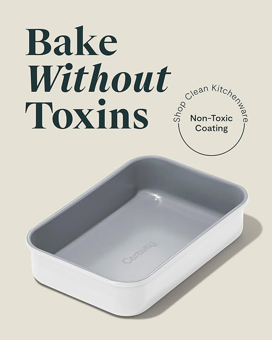 Caraway Nonstick 9β x 6.5β Small Rectangle Baking Pan β Non-Toxic, PTFE & PFOA Free β Aluminized Steel Core β Deep Ceramic Baking Pan for Casseroles, Lasagna & More - White