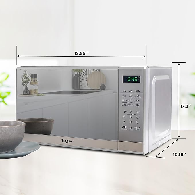 Total Chef 0.7 Cu Ft Microwave Oven – Compact Countertop Microwave, Small Stainless Steel Kitchen Appliance with Digital Touch, Pre-Set Functions, 10” Turntable, 700 Watt, Microondas Pequeños