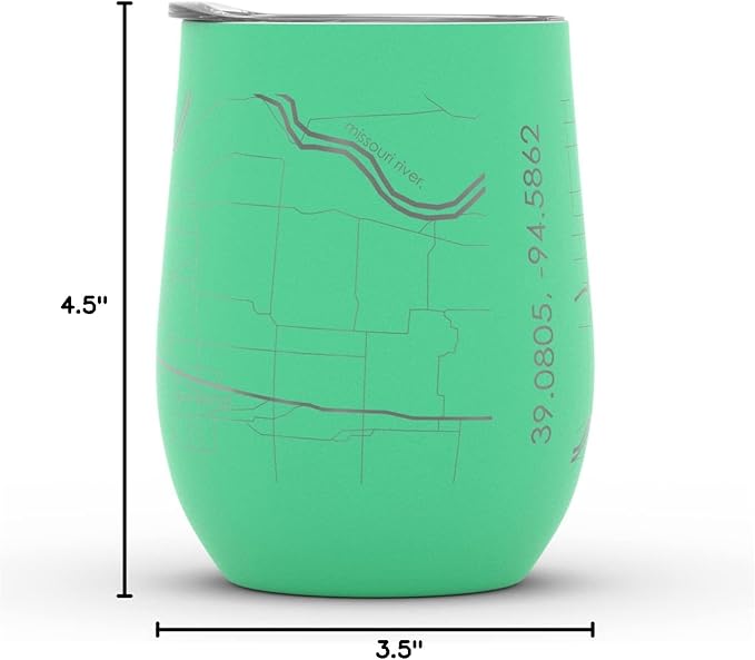 Well Told Engraved Kansas City Missouri Map Insulated Wine Tumbler, Etched Stainless Steel Cup (12 oz, Sunday Green) City Map Insulated Tumbler, Custom Insulated Tumbler, Outdoor Drinkware