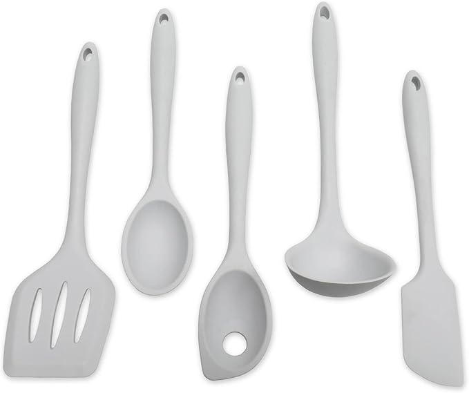 Chef Craft - Premium Silicone Kitchen Tools and Utensils Set, Non-Scratch, Withstands Temperatures up to 450°F, BPA-Free, 5 Piece Cooking Utensils Set, Gray