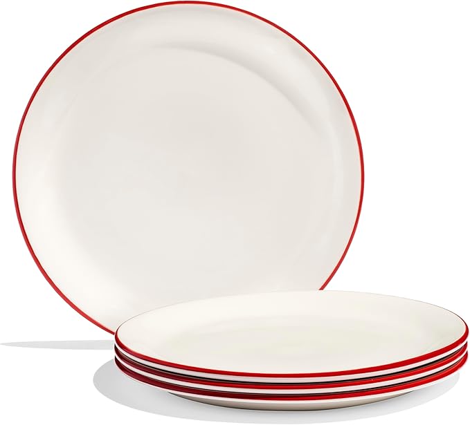Made In Cookware - Set of 4 - Appetizer Plates - White With Red Rim - Porcelain England