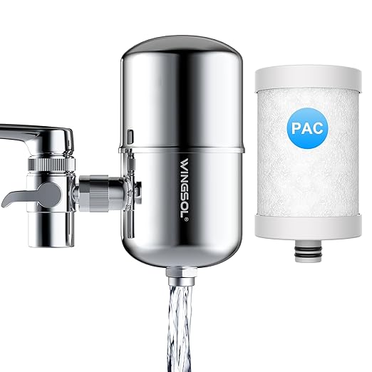 WINGSOL Stainless Steel Water Filter for Sink Faucet, NSF/ANSI 42 & 53, 360° Rotating Tap Purifier Reduces PFAS, Lead, Chlorine & Microplastics, 350 Gallons Long-Lasting for Kitchen & Bathroom