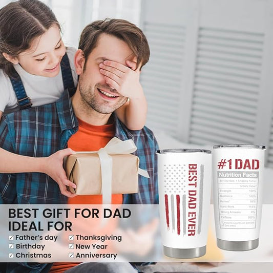 SANDJEST Best Dad Ever 20oz Insulated Tumbler with Lid for Father - Double-wall Insulated Stainless Steel Mug - Coffee Cup for Outdoor Travel Sport Office, Gift for Birthday Father’s Day
