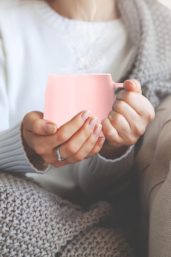 Coffee Mug Warmer Set: Coffee Warmer for Desk Auto Shut Off Candle Warmer Plate Electric Beverage Coffee Cup Warmer Heated Coffee Mug for Coffee,Tea, Milk Up to 131°F/55°C, White with Pink Mug