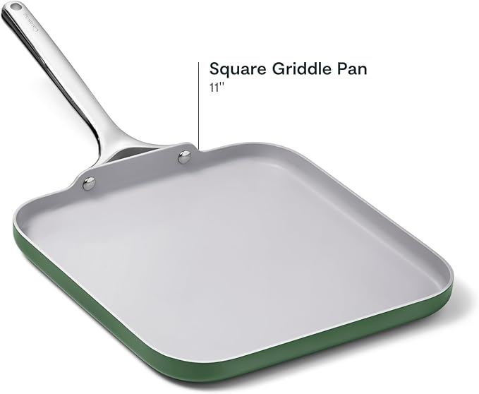 Caraway Square Griddle Pan - 11” Square Pan - Non-Stick Ceramic Coated - Non Toxic, PTFE & PFOA Free - Oven Safe & Compatible with All Stovetops - Sage
