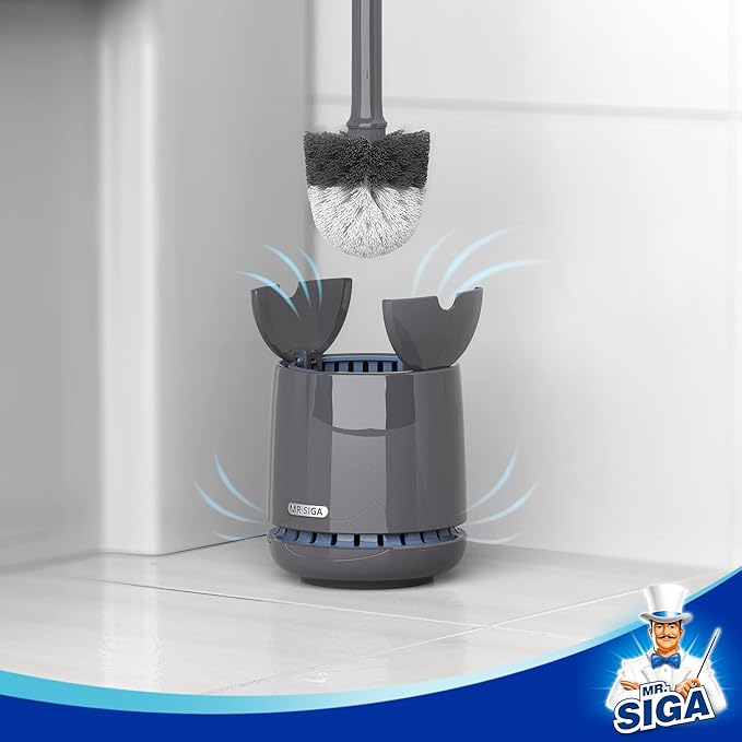 MR.SIGA Toilet Bowl Brush and Holder, Premium Quality, with Solid Handle and Durable Bristles for Bathroom Cleaning, Gray, 1 Pack