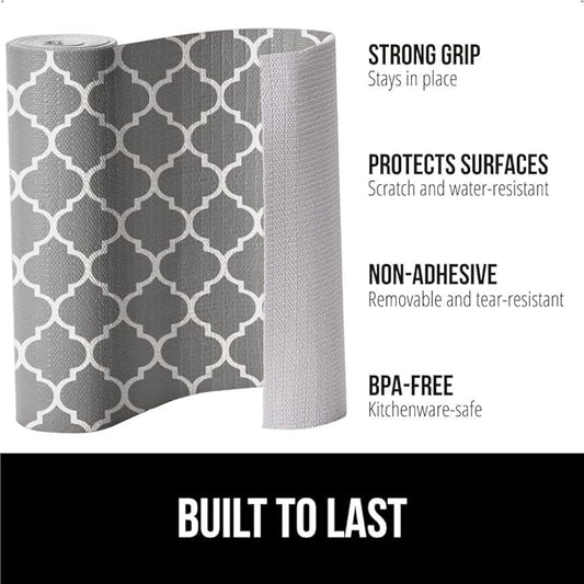 GORILLA GRIP DripGuard Shelf Liner, Non Adhesive Drawer and Kitchen Cabinet Protector, 24x240 Inch, Slip Resistant BPA Free Smooth Surface Plastic Liners for Cabinets, Bathrooms, Closets, White Gray