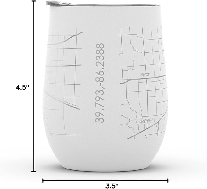 Well Told Engraved Indianapolis Indiana Map Insulated Wine Tumbler, Etched Stainless Steel Wine Tumbler (12 oz, White) City Map Insulated Tumbler, Custom Insulated Tumbler, Outdoor Drinkware