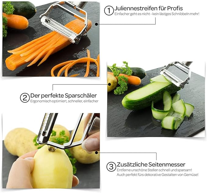 Vegetable Peeler,SZYIKUER Stainless Steel 2 in 1 Julienne Vegetable Peeler Perfect for Carrot Potato Melon Gadget Vegetable Fruit