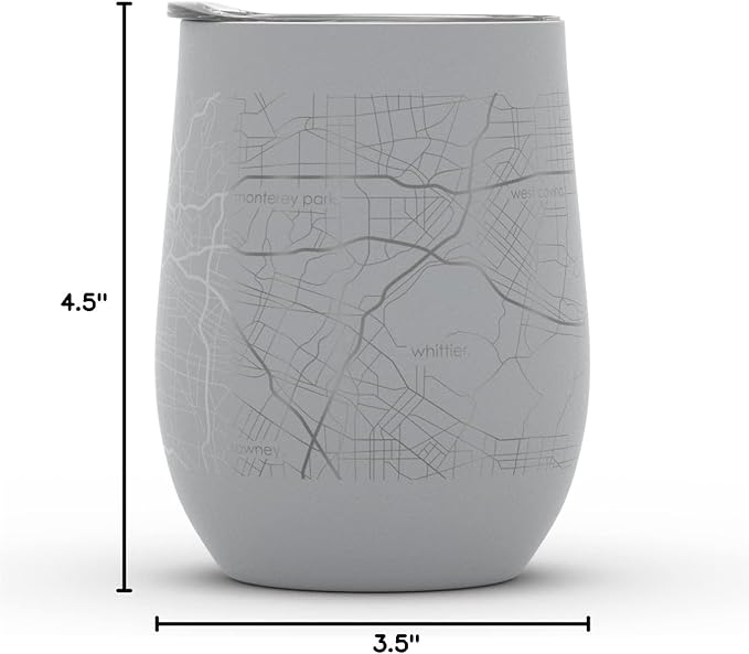 Well Told Engraved Los Angeles California Map Insulated Wine Tumbler, Etched Stainless Steel Cup (12 oz, Dockside Gray) City Map Insulated Tumbler, Custom Insulated Tumbler, Outdoor Drinkware
