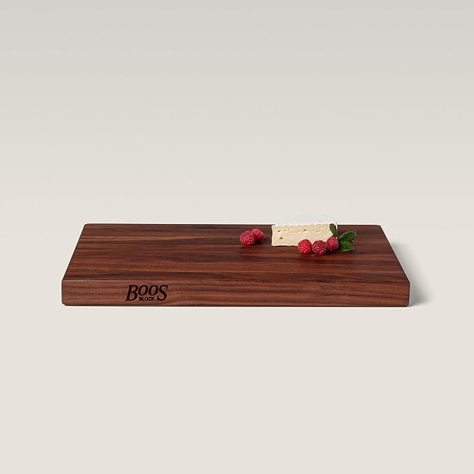 John Boos R-Board Series Rectangular Wooden Walnut Cutting Board 18”x12” – 1.5” Thick, 9-lb Reversible Butcher Block with Edge-Grain & Finger Grips – Made in the USA