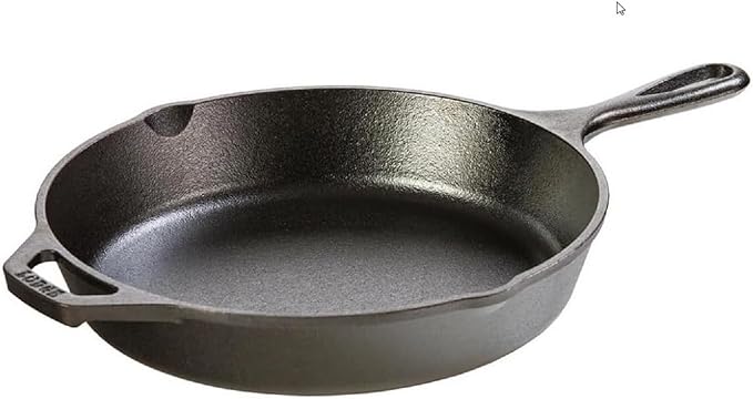 Lodge 10.25 Inch Cast Iron Skillet – Pre-Seasoned Frying Pan with Teardrop Handle – Oven, Stovetop, Grill & Campfire Use – Made in USA – Durable, Non-Toxic, Even-Heating Cookware – Black