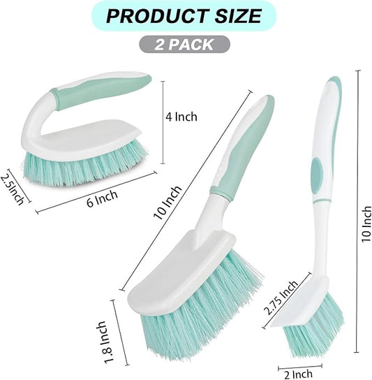 3 Pack Bathroom Scrub Brush Set, Heavy-Duty Scrub Brushes for Cleaning Floor, Green Scrubbing Brush with Non-Slip Handle and Stiff Bristles for Bathtub, Tub, Tile, Gap, Kitchen, Sink