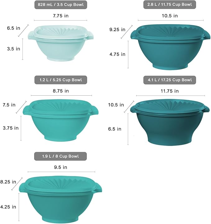 Tupperware Heritage Collection, New 10 Piece Food Storage Container Set in Vintage Green, Dishwasher Safe and BPA Free (5 Bowls, 5 Lids)