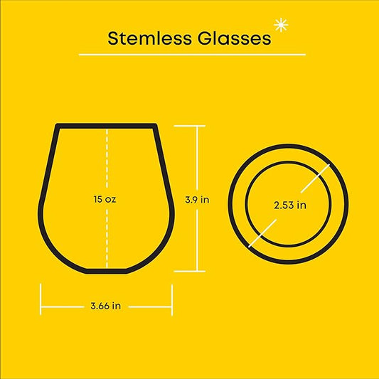 JoyJolt Sanrio Hello Kitty & Friends Hello Sippy Drinking Glasses, 15 oz Stemless Glass Cups Set of 4 ft Hello Kitty Keroppi My Melody Pompompurin, Cute Glasses for Water, Juice, Kawaii Tumbler