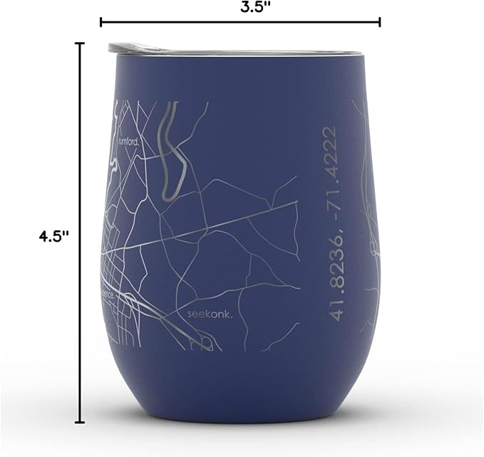 Well Told Engraved Providence Rhode Island Map Insulated Wine Tumbler, Etched Stainless Steel Cup (12 oz, Midnight Blue) City Map Insulated Tumbler, Custom Insulated Tumbler, Outdoor Drinkware