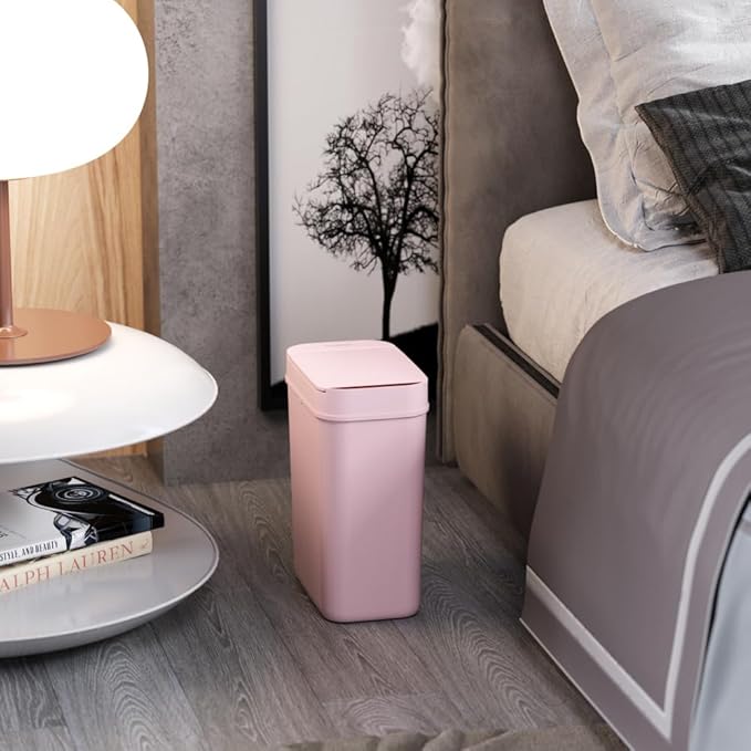 iTouchless 3 Gallon Sensor Pink Bathroom Trash Can, 10 Liter Small Slim Automatic Touchless Garbage Bin with Lid, Smart Narrow Motion Control Commercial Waste Basket for Bedroom, Office