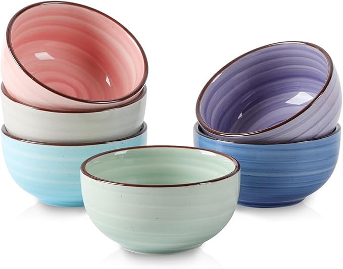 Selamica Ceramic Mini Bowls, 4 OZ Dipping Bowls, 3.5 Inch Gradient Color Set of 6, Microwave & Dishwasher Safe