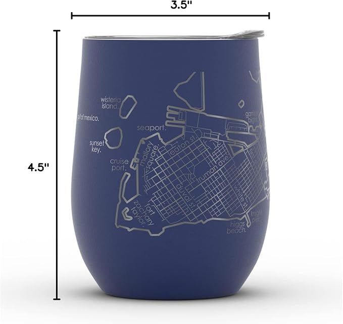 Well Told Engraved Key West Florida Map Insulated Wine Tumbler, Etched Stainless Steel Cup (12 oz, Midnight Blue) City Map Insulated Tumbler, Custom Insulated Tumbler, Outdoor Drinkware