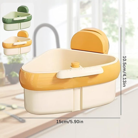 Suction Cup Sink Corner Rack,Sink Strainer Basket,Plastic Sink Storage Rack Holder,Triangle Sink Filter Basket,Corner Sink Trash Catcher for Food Waste (Green)
