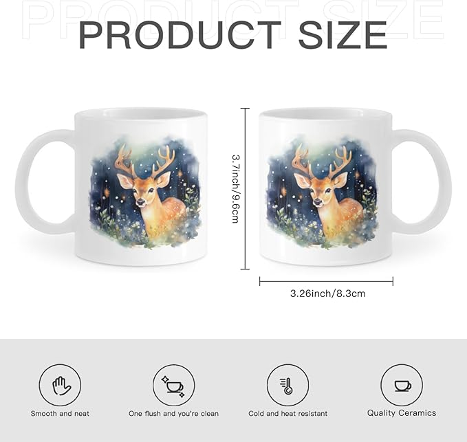 Coffee Mugs Deer Pattern Ceramic Latte Mug with Handle 11 OZ for Men Women for Latte Cappuccino Cocoa Milk Dishwasher & Microwave Safe